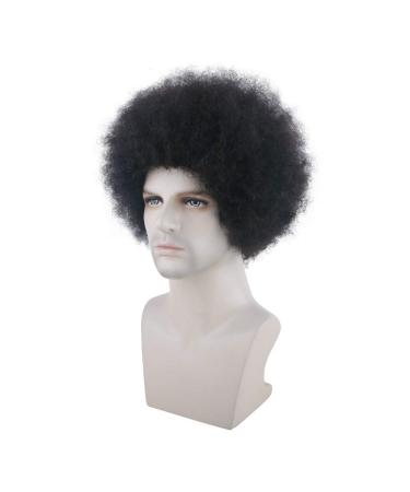 Becus 100% Real Hair Kinky Curly Wig for Men - Afro 70's Cosplay & Party Wig in Natural Black (#1B) - Fluffy Curly Style - Buy Online on GoSupps.com