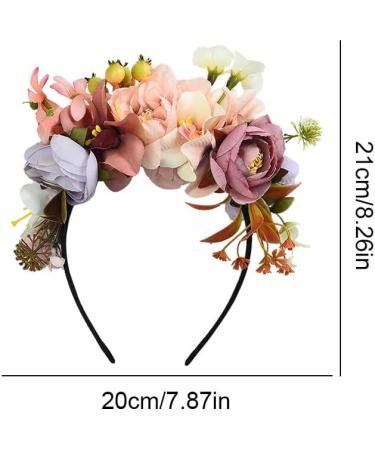 Flower Wreath Headband Hair Accessories Synthetic Floral Crown Bohemian Headband for Women Cosplay Costume Headband (Red) - Buy Online on GoSupps.com