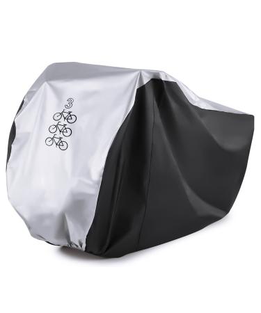 Maveek Bicycle Cover for 3 Bikes Waterproof Outdoor Storage Winter Cold Weather, Rain Snow Wind Proof Tarp Tent Shed Dust Dirt Resistant All Weather Cycle Protection UV Summer Indoor Garage 3-MIDSIL