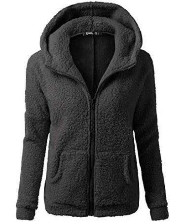 Bigfanshu Womens Fleece Teddy Hoodies Zipper Solid Pocket Hooded Coat Winter Warm Cotton Outwear Casual Sweatshirt Black - Buy Online on GoSupps.com