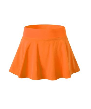 EZ-Jolan Big Girl's Pleated Active Skort Super Light Womens Mini Tennis Skirt with Shorts Orange Small
