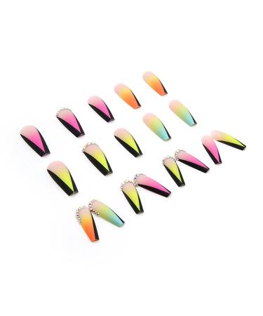 QINGGE Colorful Gradient Rhinestone Press On Nails - 24Pcs Long Coffin Fake Nails for Women - Buy Online on GoSupps.com