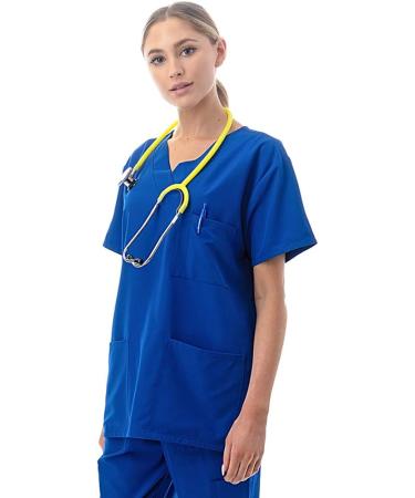 Banhada V-Neck Top 7-Pocket Scrub Set for Women - 4-Way Stretch, Lightweight, Comfortable - Royal Blue (5X-PLUS) - Buy Online on GoSupps.com