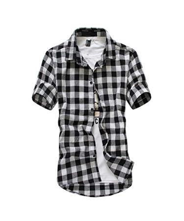 2022 Stylish Men Cut Off Flannel Tshirts, Casual Slim Button Up Vest Vintage Cowboy Plaid Sleeveless Tank Top Shirt Black,blue Medium