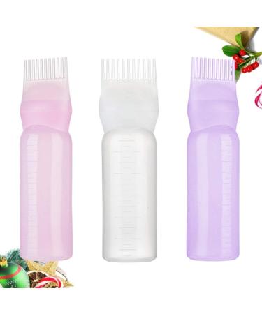 Minkissy 3pcs Root Comb Applicator Bottle Brush Root Comb Bottle for Hair Dye Coloring Scalp Treatment Essential White Purple Pink - Buy Online on GoSupps.com