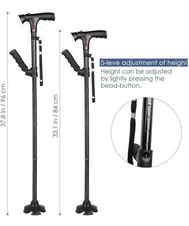 Crutches Telescopic Folding Cane with LED Light Elderly Crutches Aluminum Four-Legged Cane Gift for The Elderly Non-Slip Family - Buy Online on GoSupps.com