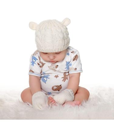 XYIYI Newborn Baby Winter Beanie Hat Mitten Set - Infant Toddler Knitted Hat Glove Set for Boys Girls 6-18 Months - White - Buy Online on GoSupps.com