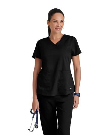 BARCO Grey's Anatomy Scrubs - Aubrey Scrub Top for Women V-Neck Shirring Back Super-Soft Women's Scrub Top Large Black