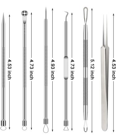 Pimple Popper Tool Kit - 6 Pcs Blackhead & Acne Remover Set for Nose & Face - Skin Blemish Extractor Tool - Silver - Buy Online on GoSupps.com