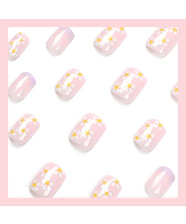 Short French False Nails - 24 PCS Lilac Daisy Design Stick on Nails - Acrylic Full Cover Tips with Glue - Purple Women's Nails Art - Buy Online on GoSupps.com