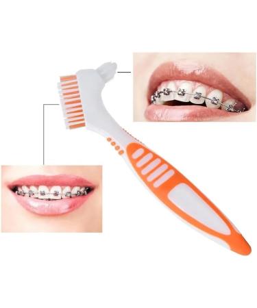 Portable Ergonomic Toothbrush for Prosthesis Cleaning | Multi-Layered Bristle False Teeth Brush with Dual Heads - Yellow - Buy Online on GoSupps.com