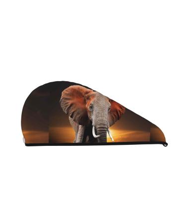 Hair Towel Wrap Hair Drying Towel with Button Towel Turban Head Towel to Dry Hair Quickly (Elephant Sunset in Kenya)