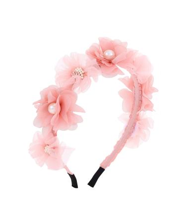 IYOU Baby Girls Headband Pink Flower Hair Hoop Pearl Party Wedding Hair Accessories