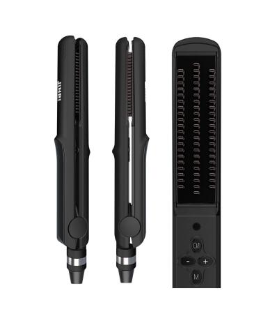 3 in 1 Heated Styling Brush: Hair Straightener Crimper and Anti-Frizz Hot Brush for Smooth Styled Hair - Electric Flat Iron Black