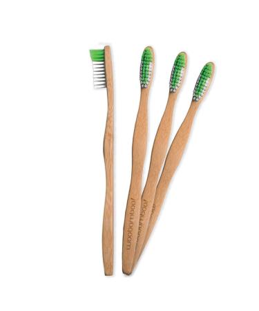 Woobamboo Bamboo Toothbrush 4 Pack - Adult - Medium BPA Free Nylon Bristles - Eco-Friendly Biodegradable Compostable Vegan