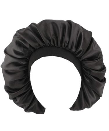 Qianmome Women Big Size Beauty Print Satin Silk Bonnet Sleep Night Cap Head Cover Bonnet Hat for Curly Springy Hair Tjm-405a-black