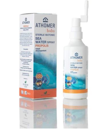 Athomer Sea Water Spray with Propolis - Natural Nasal Decongestant and Saline Solution for Babies (1yr+) to Adults for Clogged and Stuffy Nose 3.52oz