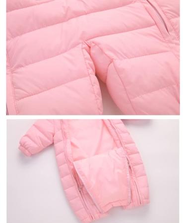 JiAmy Baby Snowsuit Hooded Romper | Cartoon Bear Winter Outfit | Pink | 6-12 Months - Buy Online on GoSupps.com