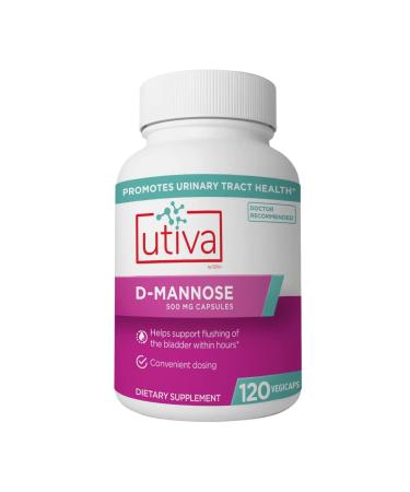 Utiva D-Mannose to help flush the bladder and urinary tract  120 Vegi Capsules, 2,000 milligrams daily  All Natural and Fast-Acting D-Mannose  All Natural  Clinically Proven  Made in Canada