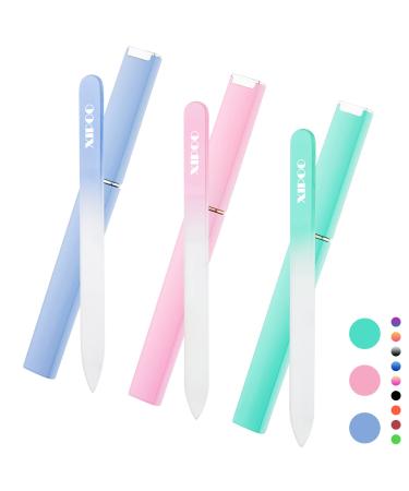 Glass Nail File 3 Pack, Nail File, Glass Nail File with Case, Double Sided Etched Surface Files, Professional Glass File Stocking Stuffers For Women, Unique Gifts Package For Women And Girls, By XIPOO A-pink