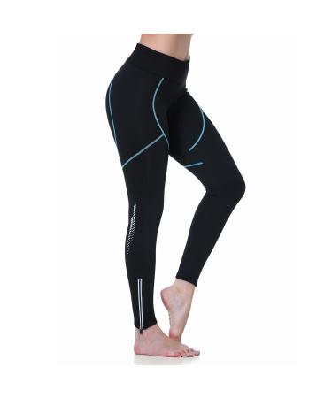 Cycling Pants Women Long Winter Thermal Cycling Pants Women Padded Long Elastic Quick Drying S Blue Line