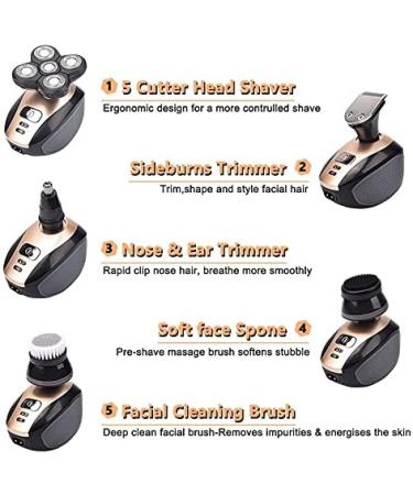Premium 5-in-1 Electric Razor for Men - Waterproof Rechargeable 4D Floating Head Shaver & Nose Hair Trimmer - Gold Edition - Buy Online on GoSupps.com