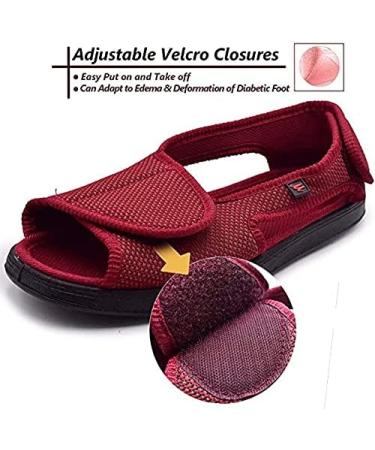 ZXCDF Womens Diabetic Slippers - Open Toe Adjustable Arthritis Edema Orthopedic Wide Width Walking Shoes - Red (Size 5) - Buy Online on GoSupps.com