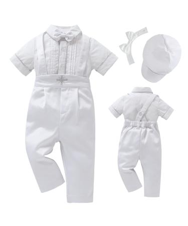 Booulfi Baby Boy's 5 Pcs Set Christening Baptism Outfits Long Sleeve Suit 0-3 Months White-219