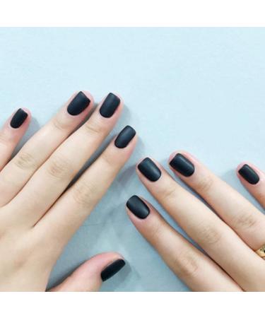 Sethexy Matte Fake Nail Tips - Fashion Squoval Press-On Nails for Women & Girls (Black) | Shop Now for International Shipping! - Buy Online on GoSupps.com