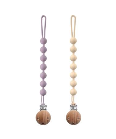 MumEZ Dummy Clip - 2 Pcs Premium Silicone Dummy Clip Boys Girls - Comfortable for Baby - Easy for Parents - BPA Free - One-Piece Design (Cream Whtite+Purple) - Buy Online on GoSupps.com