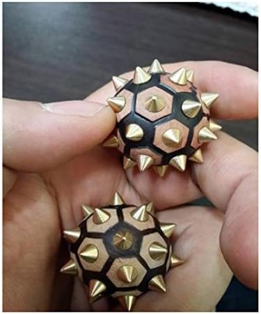 Set of 2 Handmade Juniper Wooden Acupressure Massage Balls - Bronze Sensory Stimulation & Foot Palm Relief by Antique Alive - International Shipping Available - Buy Online on GoSupps.com