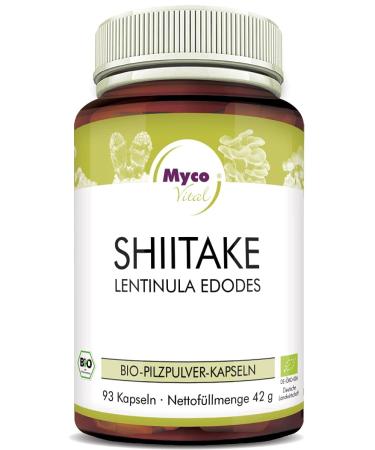 MycoVital Organic Shiitake Mushroom Powder Capsules 93 pieces each 450 mg from German cultivation - 100% Vegan & Without Additives