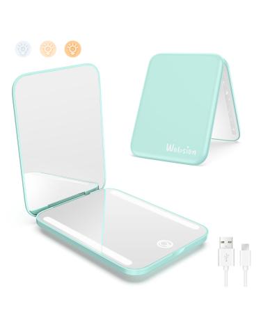 wobsion Compact Mirror with Light Rechargeable 1x/3x Magnifying Led Travel Makeup Mirror Handheld 2-Sided Pocket Mirror Small Portable Mirror for Handbag Gifts for Girls(Cyan) Cyan Rechargeable
