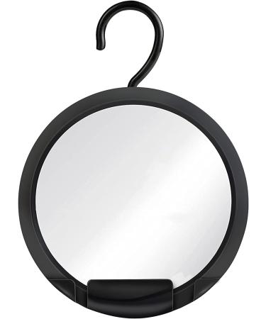 Hangable Fogless Shower Mirror for Shaving with 360 Swivel Hook for Hanging - Anti Fog Shatterproof Surface and Razor Holder - Fill back Basin with Hot Water for Fog Free Shave (8" Diameter) Black (With Hook, Plastic)