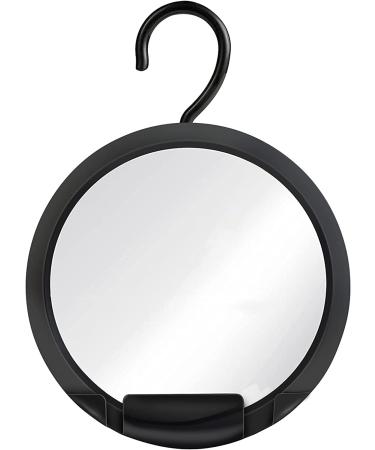 Hangable Fogless Shower Mirror for Shaving with 360 Swivel Hook for Hanging - Anti Fog Shatterproof Surface and Razor Holder - Fill back Basin with Hot Water for Fog Free Shave (8" Diameter) Black (With Hook, Plastic) - Buy Online on GoSupps.com