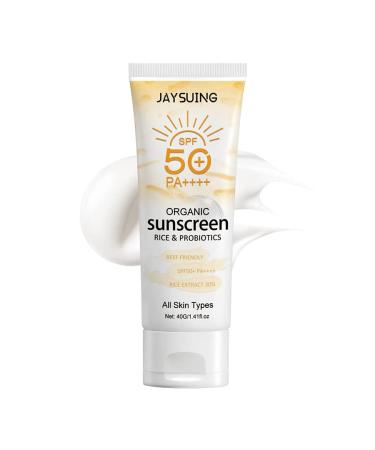 Hocossy Probiotic Rice Organic Sunscreen Face Body Sunscreen Outdoor SPF50+++UV Protection Face Neck Protection Sunburn Cream Not Greasy 40g 1PC