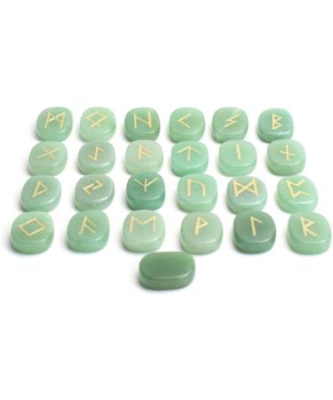 Natural Crystal Rough Natural Green Carved Crystal Palm Stones Engraved Pagan Lettering Wiccan Rune Stones Set with A Pouch - Stones - Buy Online on GoSupps.com