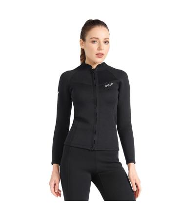 Mens Womens Wetsuit Top Jacket Long Sleeve 1.5MM Neoprene Diving Wetsuits Shirt, 2MM 3MM Front Zip Adult Scuba Wet Suits Vest Keep Warm for Surfing Snorkeling Swimming Water Sports 1.5mm Black Women X-Large