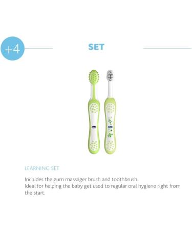 Chicco Training Toothbrush Set - Includes Toothbrush & Massage Brush for 4M+ Green | International Shipping Available - Buy Online on GoSupps.com