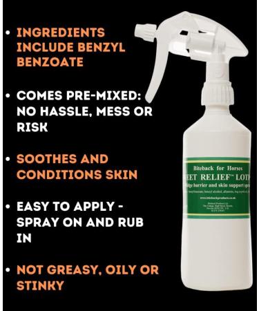 Biteback Products 'Sweet Relief' - Midge Barrier Lotion Spray with Benzyl Benzoate for Insect & Bug Defence Ideal for Outdoor Horse Protection - 1000ml Spray - Buy Online on GoSupps.com