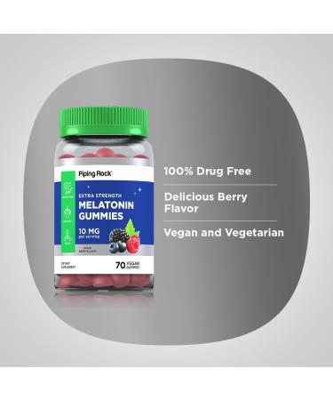 Piping Rock Melatonin Gummies 10mg | 70 Vegan Adult Gummies | Berry Flavor | Non-GMO Gluten Free - Buy Online on GoSupps.com