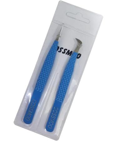 2 Pieces Diamond Grip Eyelash Tweezers Professional Set- COSSMOO Straight And Angled Curved L-Shape Volume Tweezers For Lashes Extension Pointed Individual Application Tweezers For False Lash - Buy Online on GoSupps.com
