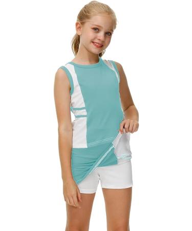 AOBUTE Girls Tennis Golf Outfit Set | Tank Top and Skirt with Shorts | 6-7 Years | Light Green - Buy Online on GoSupps.com