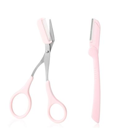 TIESOME Eyebrow Scissors with Comb Professional Precision Eyebrow Trimmer Shaping Eyebrow Scissors with Non-Slip Finger Grip Eyebrow Trimmer for Men Women Light Pink