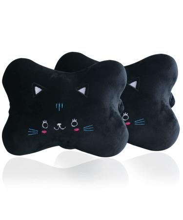 MissSoul 2Pcs Car Neck Headrest Pillow Cute Neck Pillows for Car Seat Head Cushion Soft Comfortable Car Neck Cushion Pillow for Driving Black Kitty