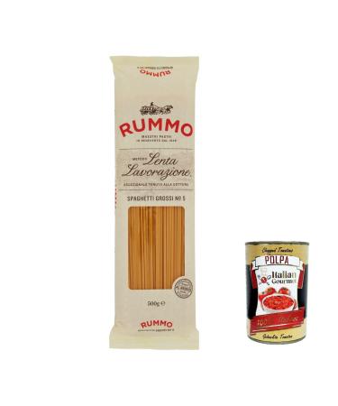 Italian Gourmet E.R. Rummo Spaghetti Grossi No. 5 Hard Wheat Semolina Pasta 500g + Italian Tin Gourmet Tomato Pulp 400g