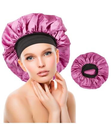 TrendySupply Silk Satin Bonnet Hair Cap  Extra Large & Soft Sleeping Caps with Elastic Band for Curly Dreadlock Braid Hair (Pink) Purple