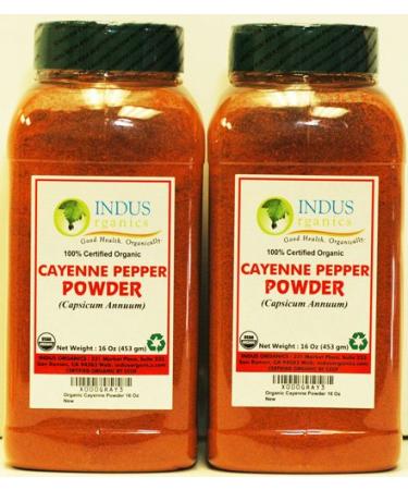 Indus Organics Cayenne Pepper Powder (60,000 SHU), 1 Lb (X2 of Jars), Steam Sterilized, Premium Grade, High Purity, Freshly Packed 1 Lb Powder (1x2) 60,000 SHU - Buy Online on GoSupps.com