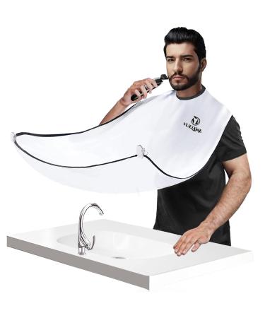 Beard Bib - Men's Beard Hair Catcher for Shaving and Trimming - Non-Stick Beard Trimming Catcher Bib - Beard Bib Apron for Men with Strong Suction Cups - Grooming Gifts for Husband Dad - White