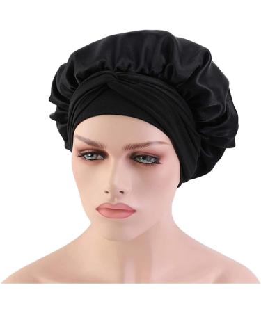 Satin Hair Bonnet for Women - Black Silk Shower Cap for Sleeping & Curly Hair Protection - Buy Online on GoSupps.com